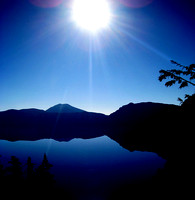 Crater Lake Oregon stylized art morning sun